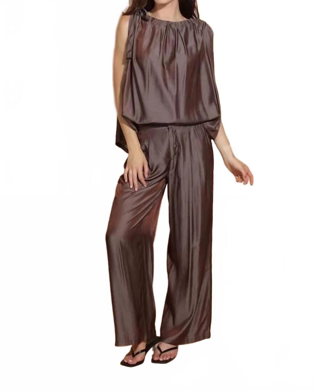 NEW JESSIE LIU elastic waist wide leg pants in brown